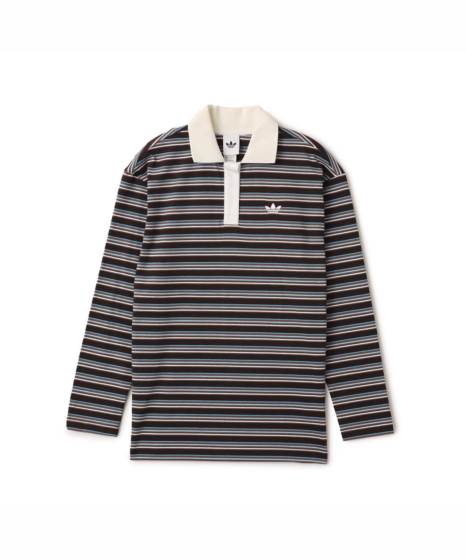 adidas STRIPED OVZD LS POLO SHIRT オーロラコーヒーのメイン画像