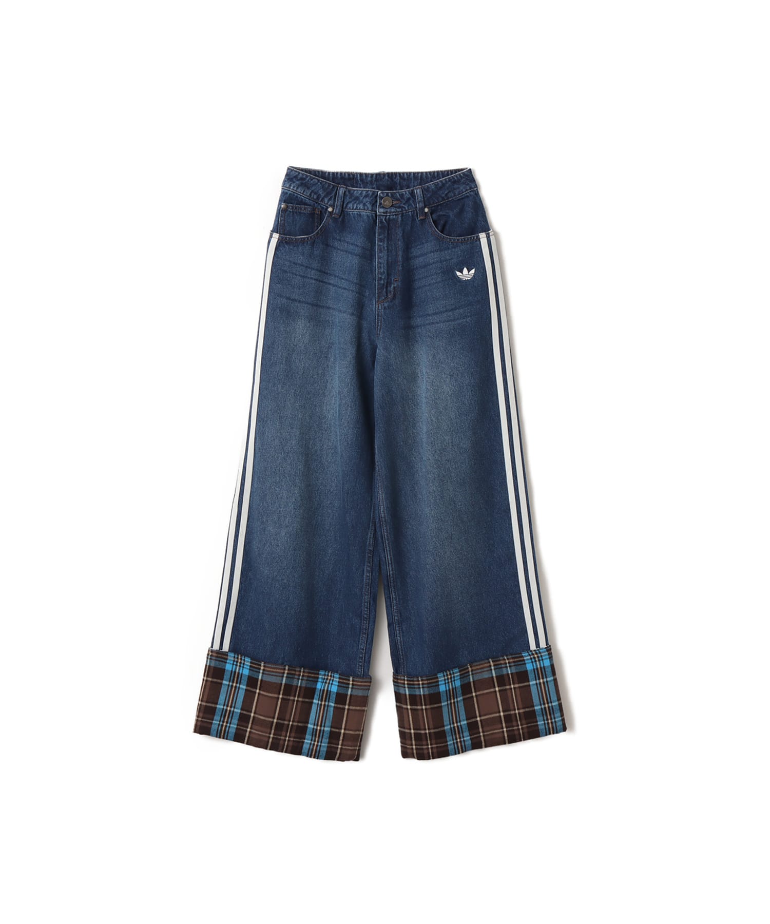 adidas VINTAGE WIDE LEG JEANS WITH CHECKED SEAM インディゴデニム/マルチカラーのメイン画像