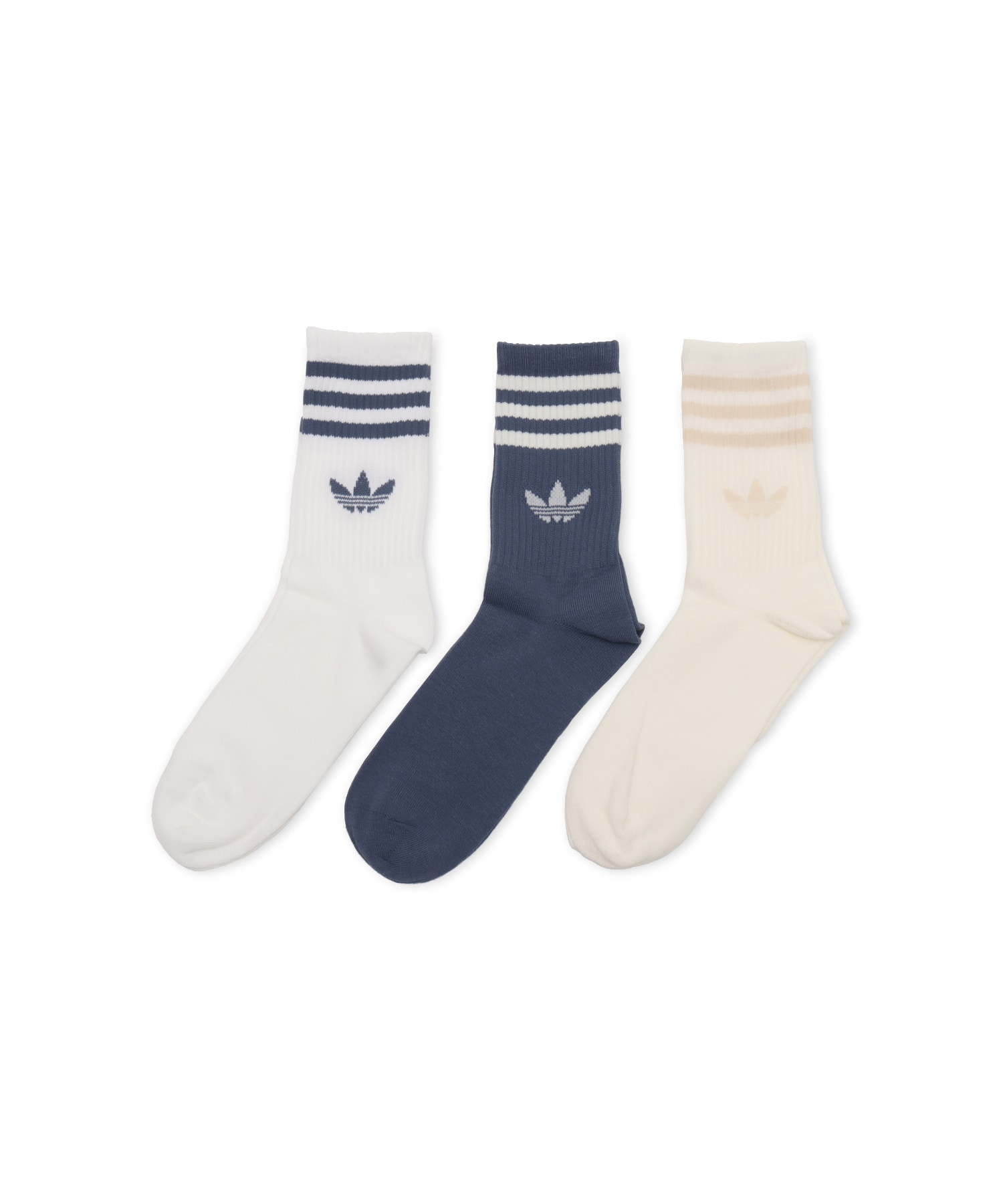 adidas 3-STRIPES CREW SOCKS 3 PAIRS ホワイト/オフホワイト/プリラブドインクのメイン画像
