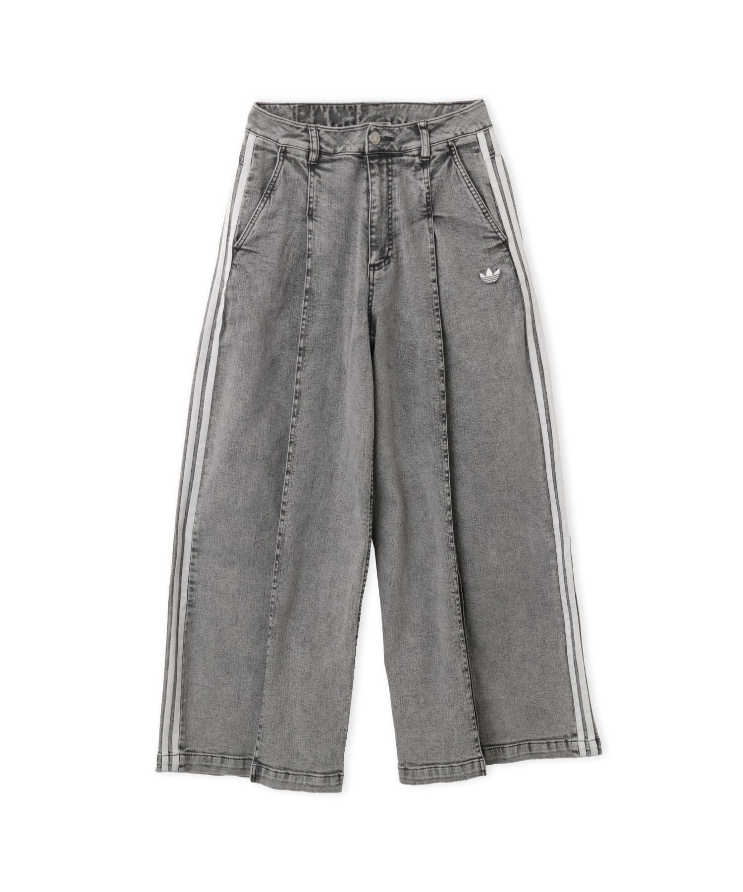 adidas DENIM PLEATS WIDE LEG PANTS ウォッシュドグレーデニムのメイン画像