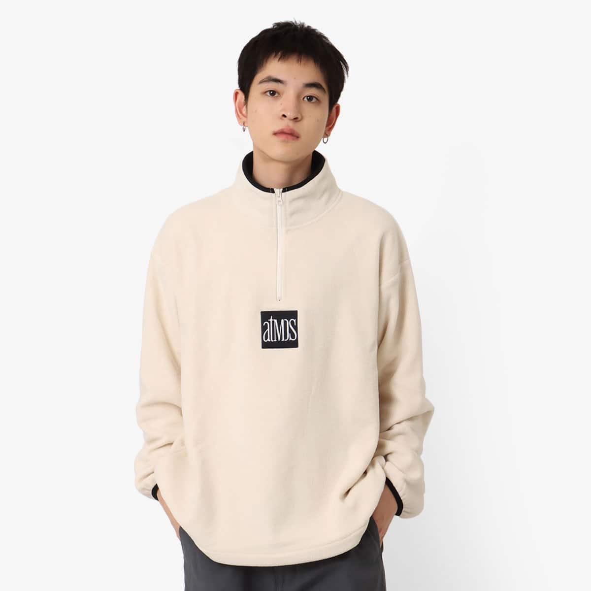 atmos HALF ZIP FREECE TOPS WHITE