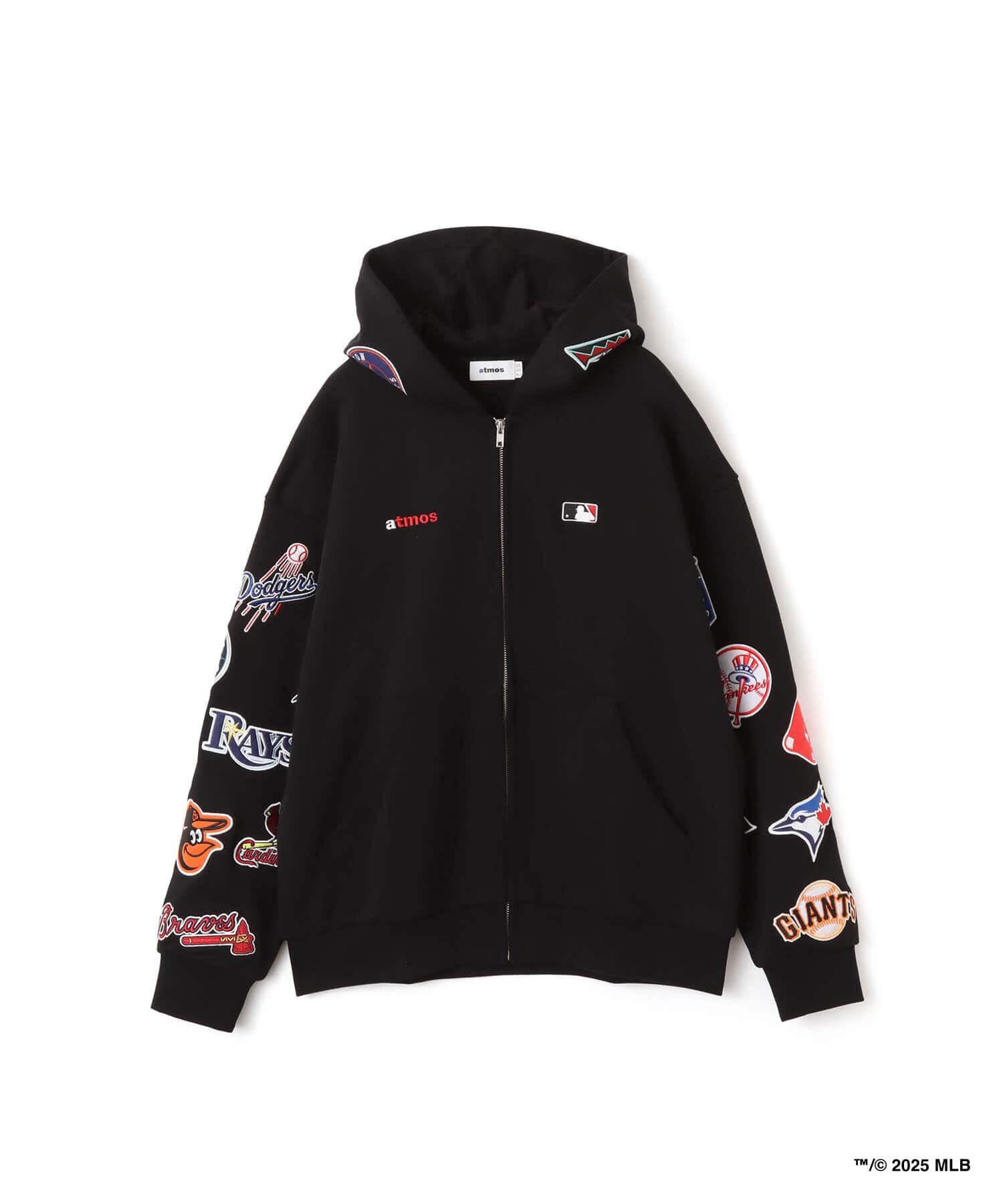 atmos x MLB All Teams Patch Zip-up Hooded Sweatshirt BLACKのメイン画像