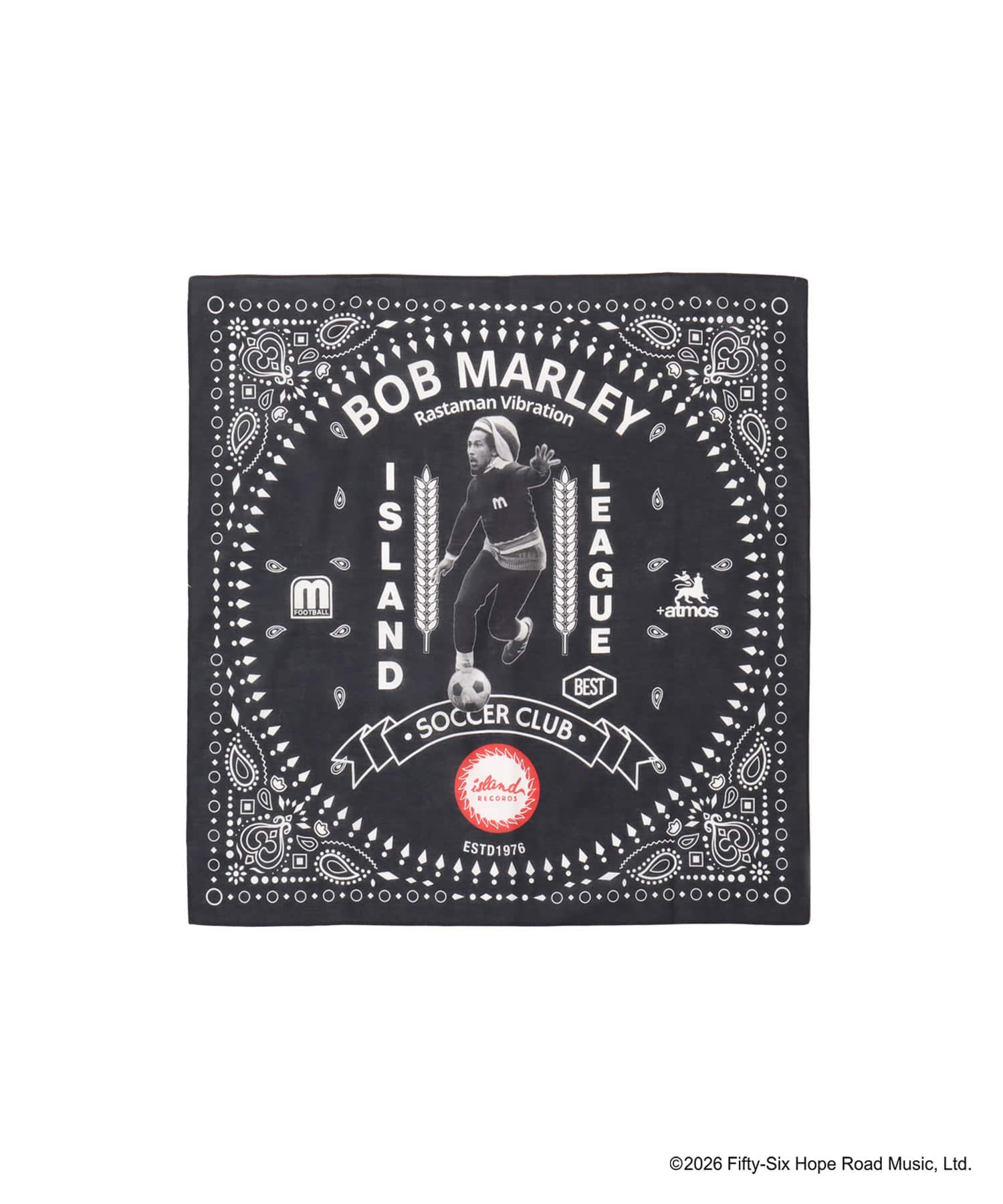 atmos x BOB MARLEY Foot Ball Bandana BLACKのメイン画像