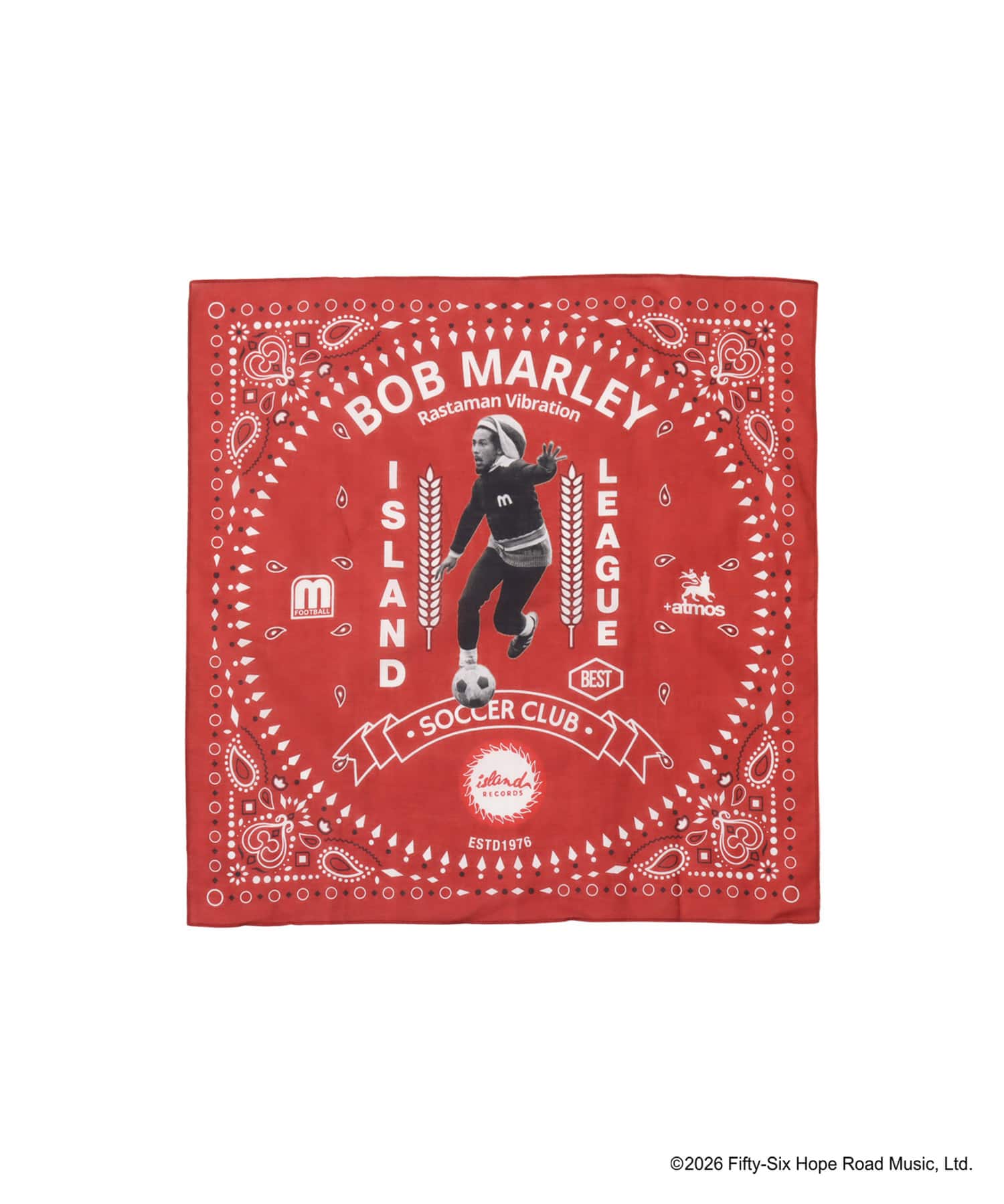 atmos x BOB MARLEY Foot Ball Bandana REDのメイン画像