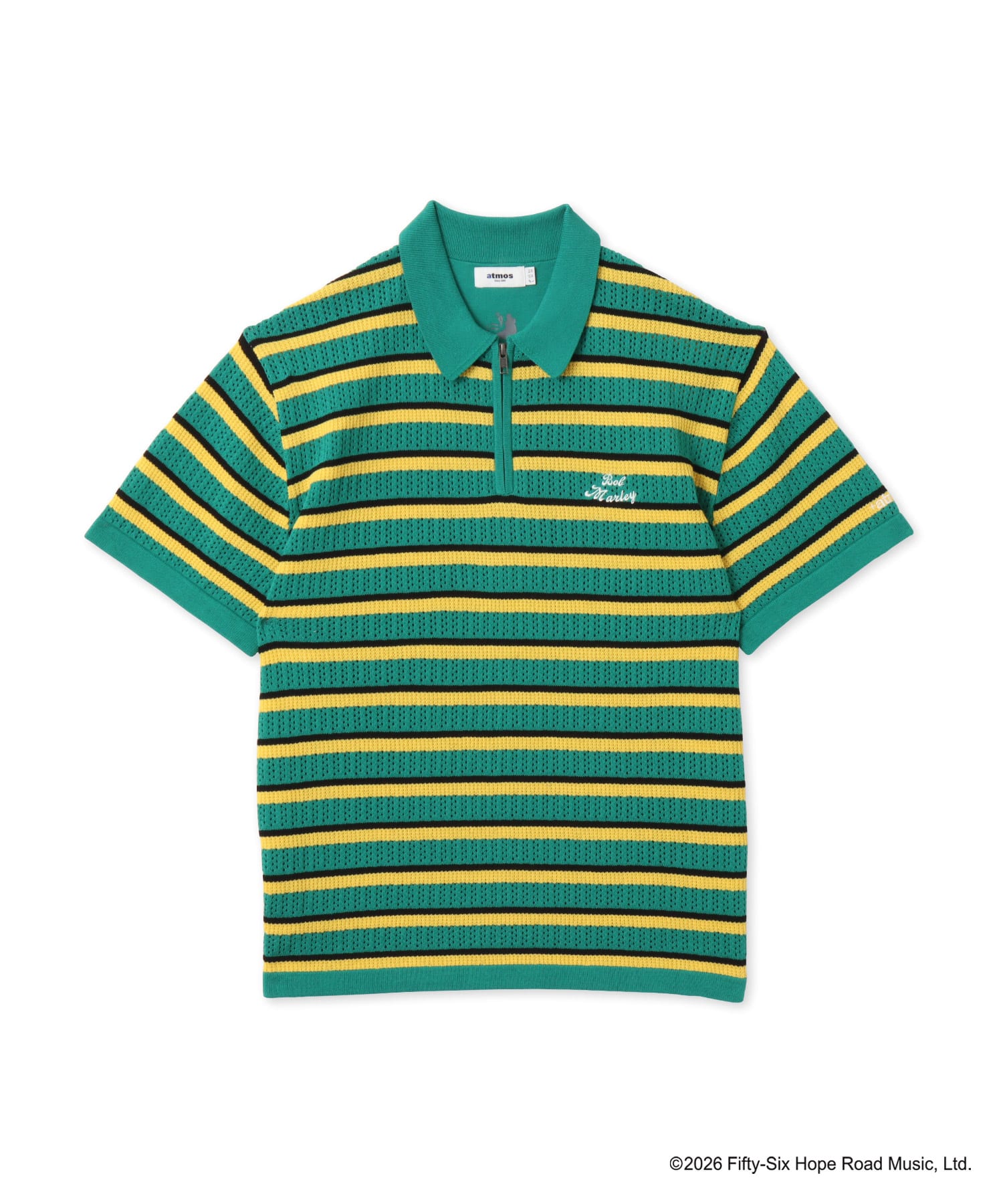 atmos x BOB MARLEY Jacquard Border Knit Polo GREENのメイン画像