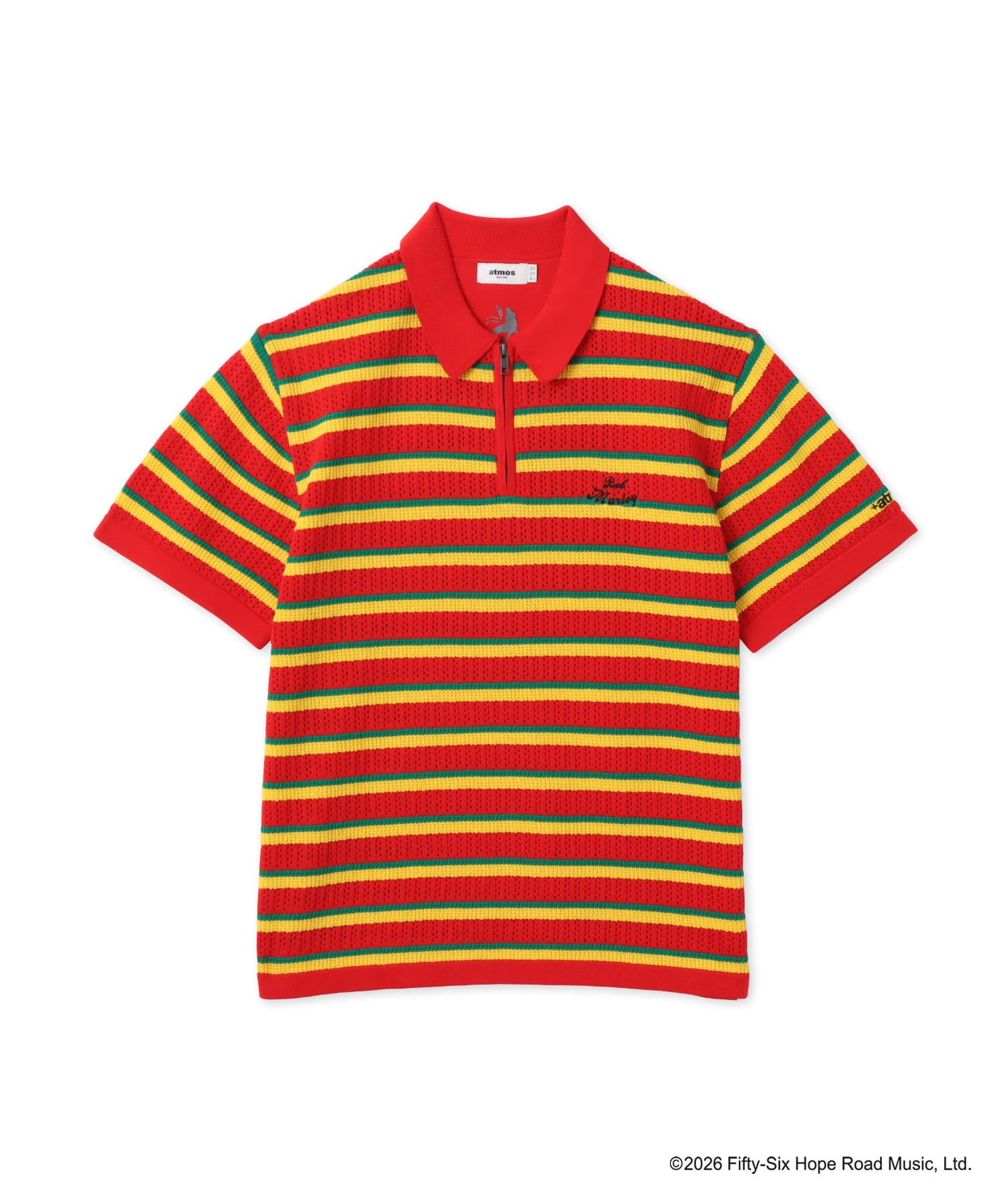 atmos x BOB MARLEY Jacquard Border Knit Polo ORANGEのメイン画像