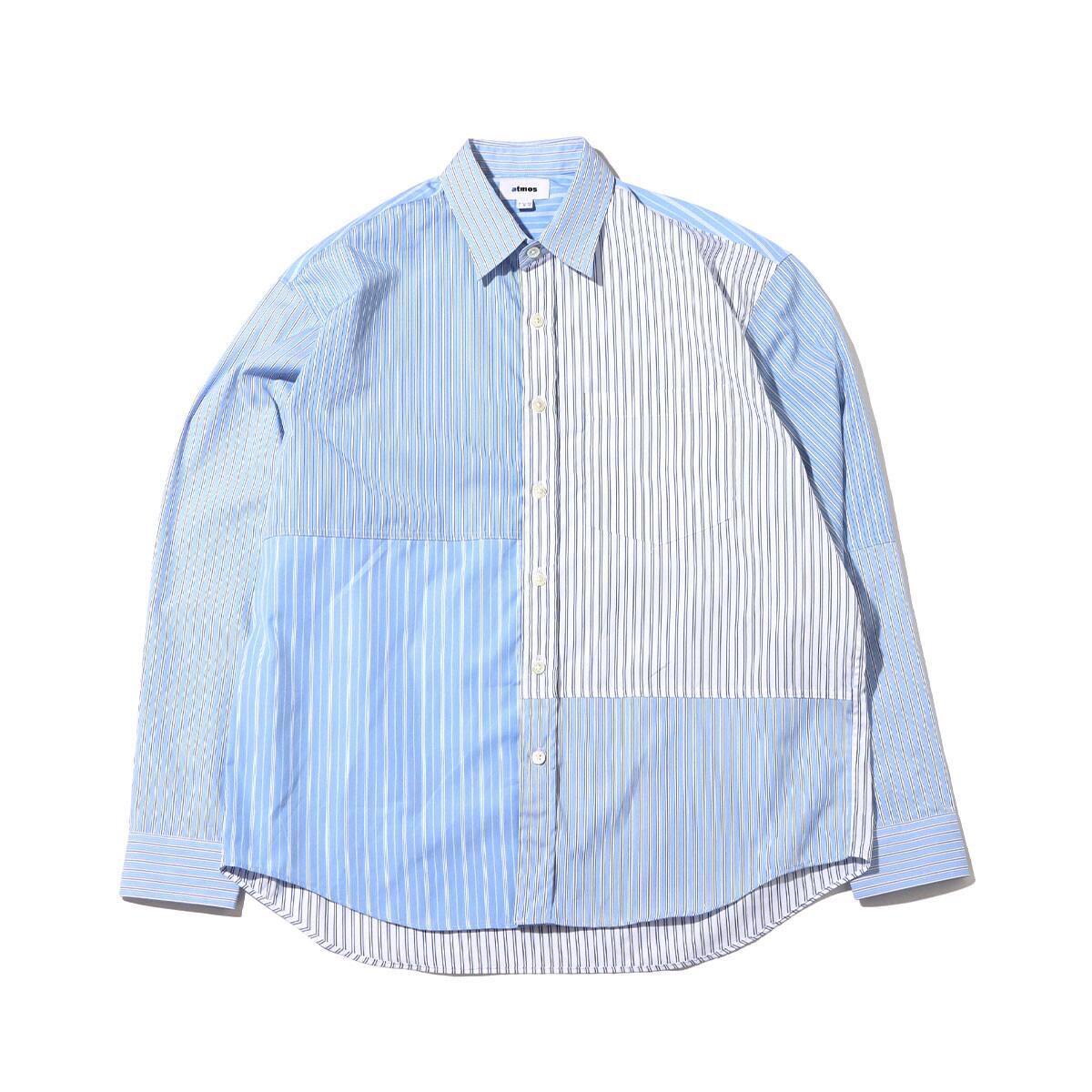 atmos POPLIN PATCHWORK SHIRT BLUE