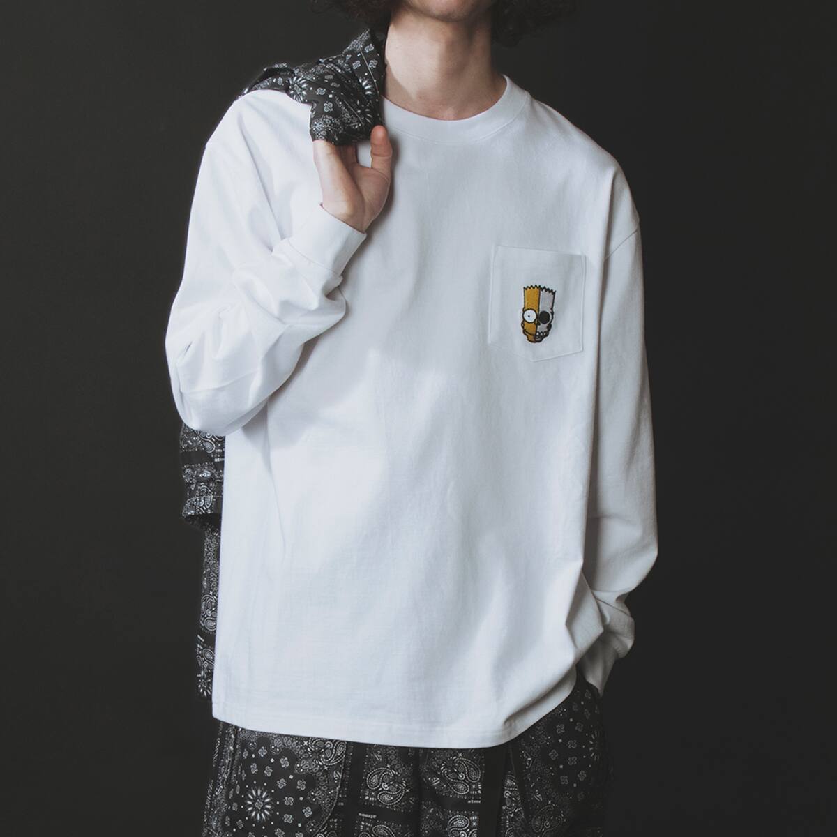 THE SIMPSONS x SECRET BASE x atmos BART EMBROIDERY POCKET LS TEE WHITE 21SP-I_photo_large