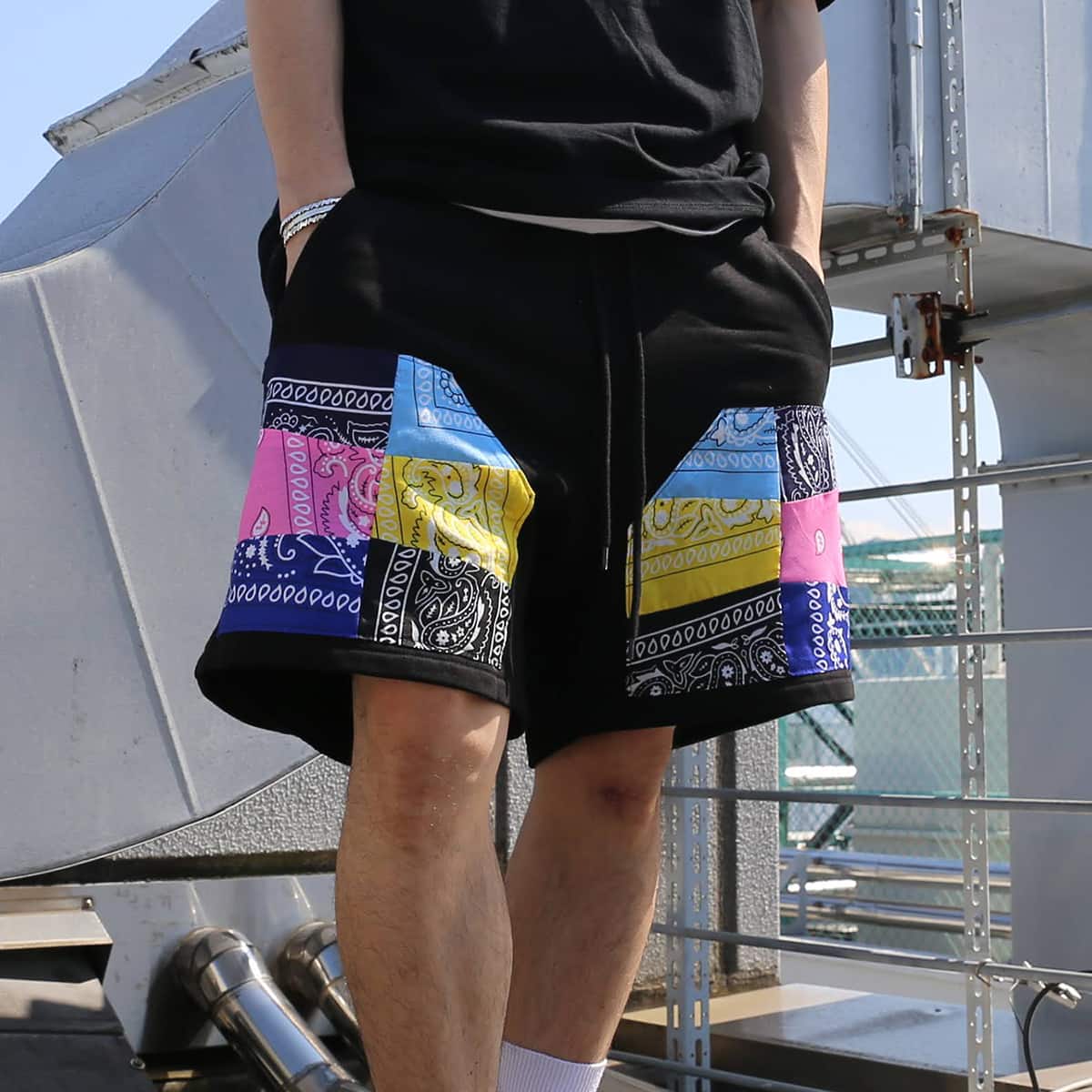 atmos REMAKE BANDANA SWEAT SHORT B BLACK 21SP-I_photo_large
