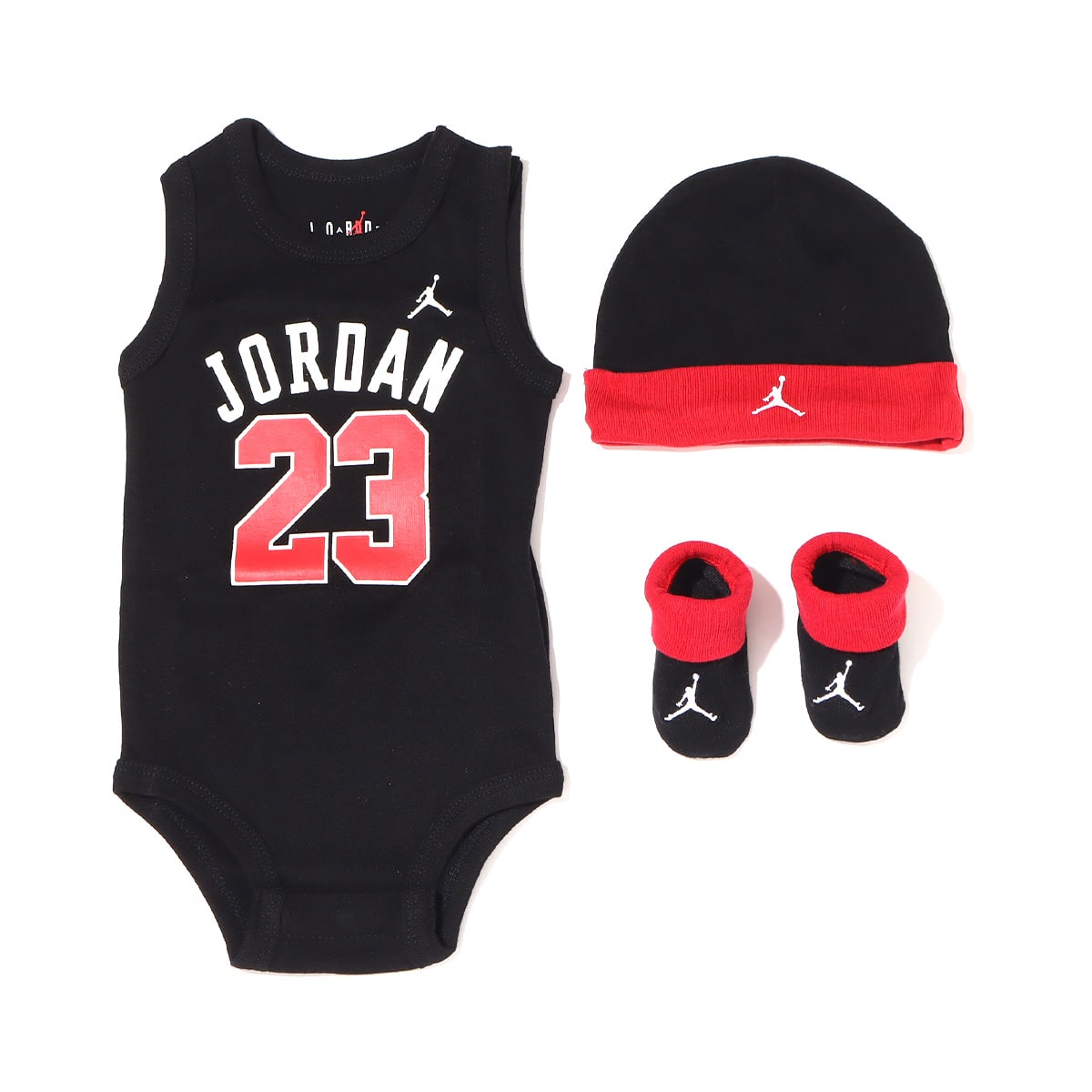 JORDAN 3-PIECE SET HAT/BODYSUIT/BOOTIE BLACK 22HO-I