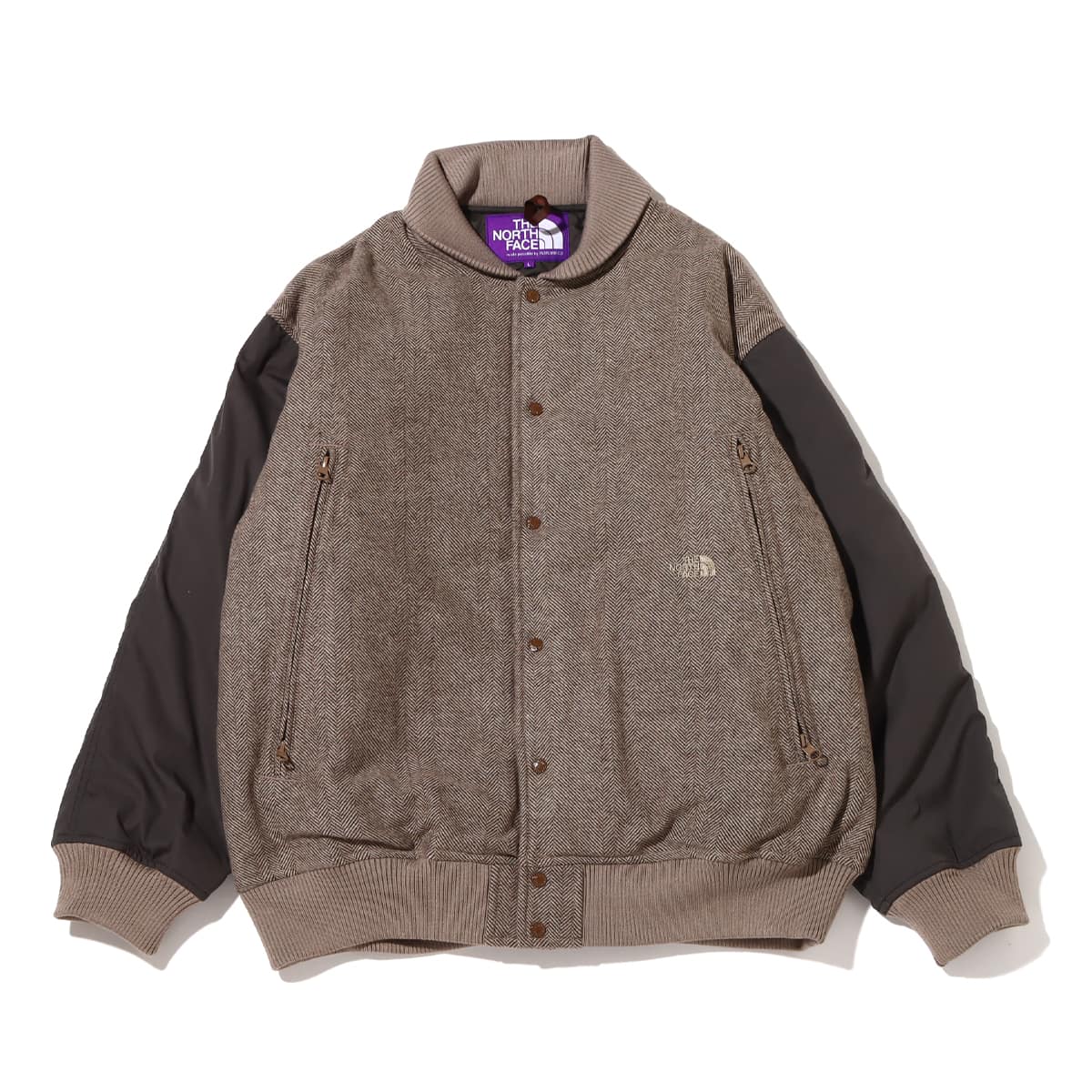 THE NORTH FACE PURPLE LABEL Herringbone Tweed Varsity Jacket Beige