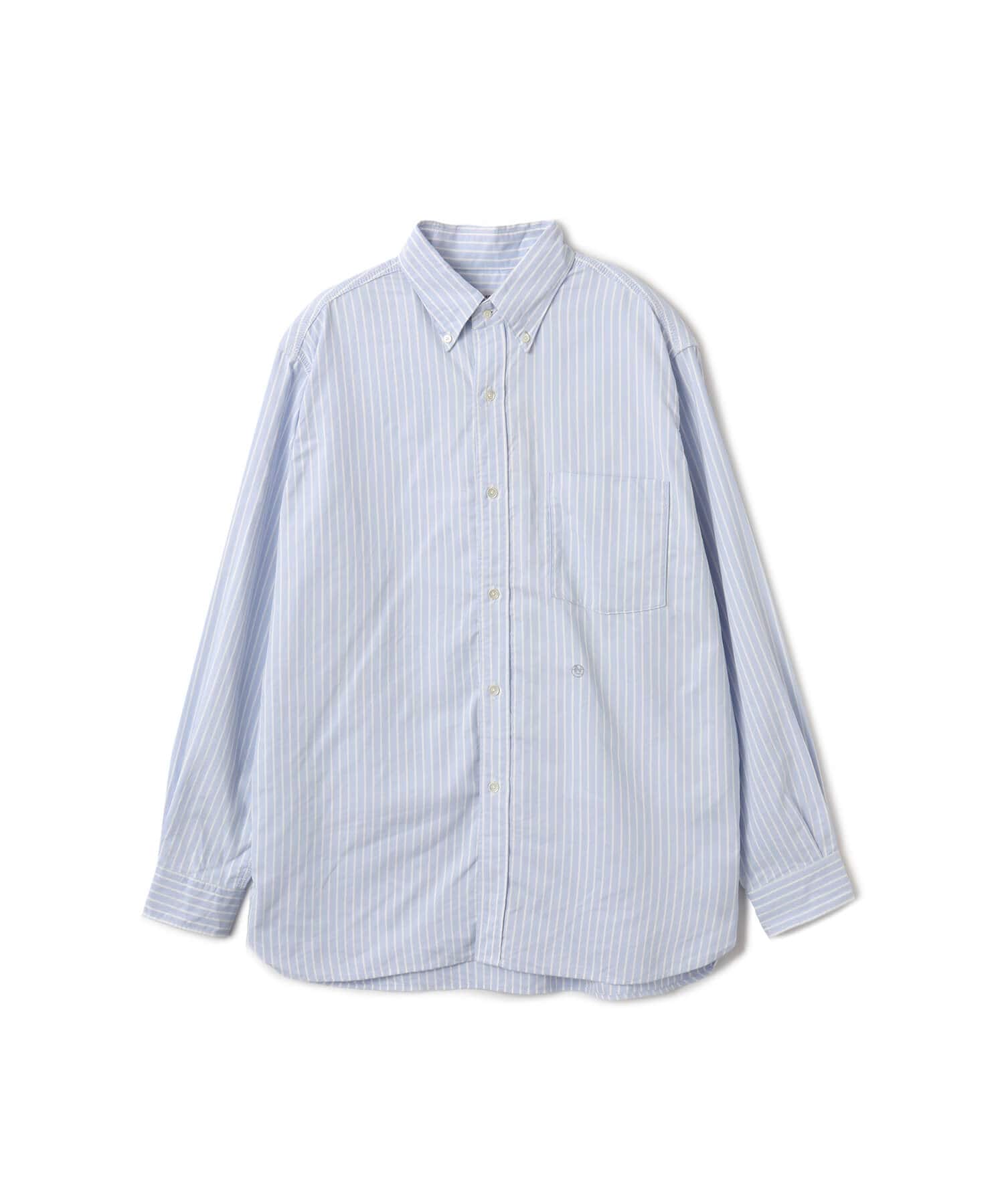 nanamica Button Down Stripe Wind Shirt Navyのメイン画像