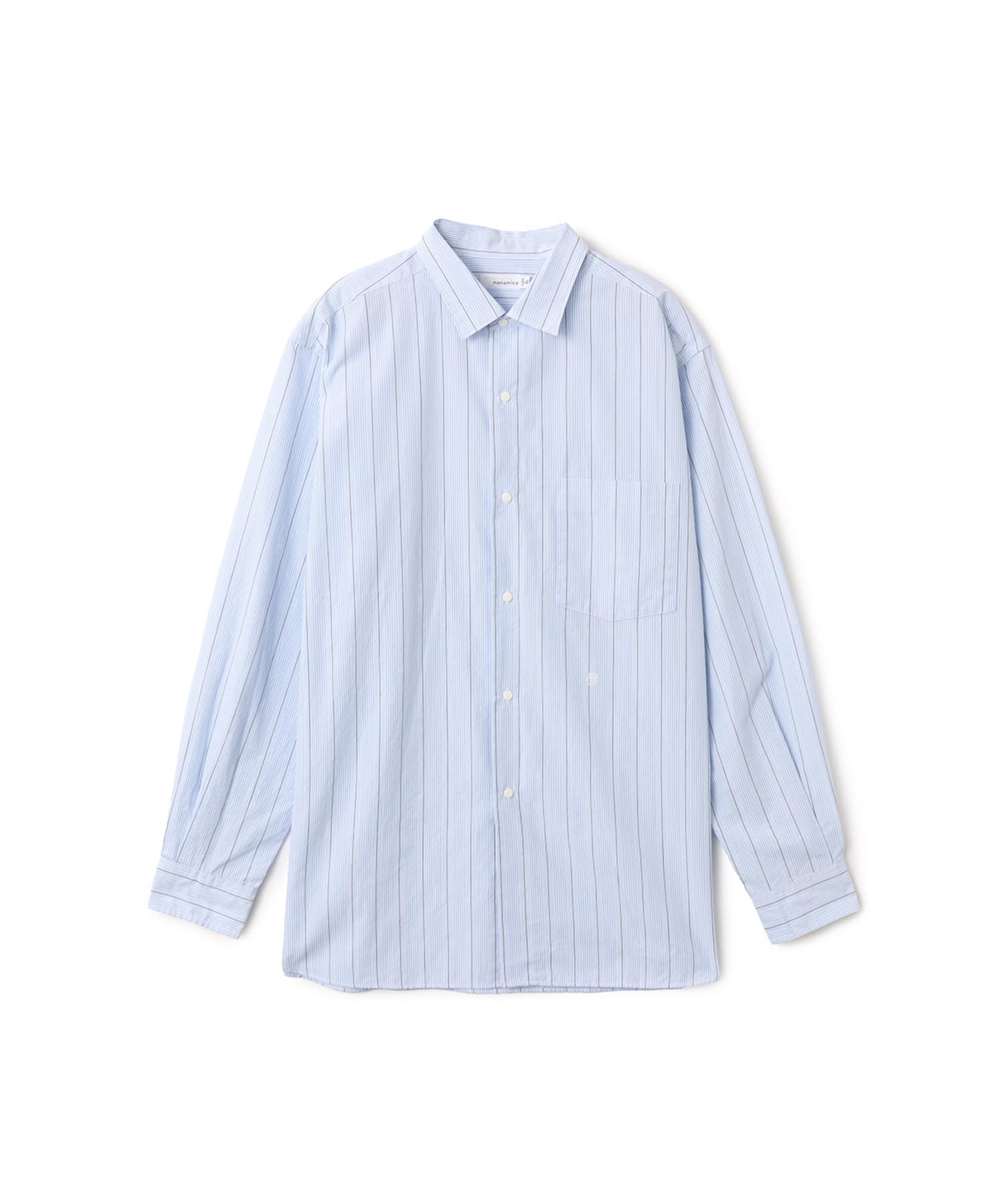 nanamica Regular Collar Stripe Wind Shirt Saxのメイン画像