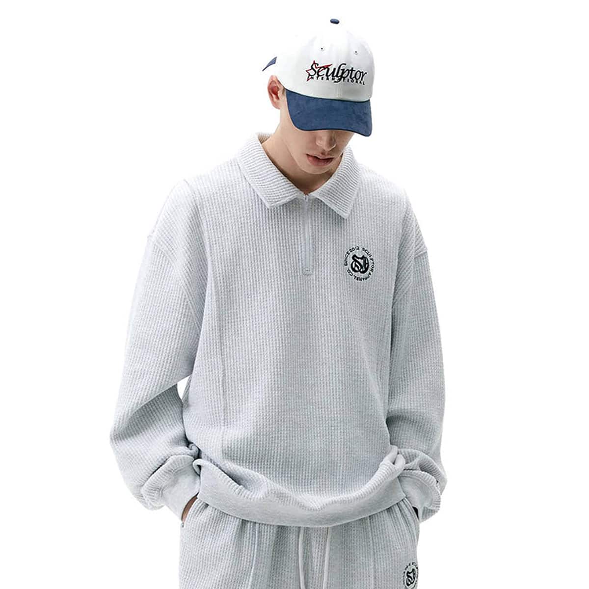 SCULPTOR Monogram Waffle Sweatshirt WHITE MELANGE 22SU-Iのメイン画像