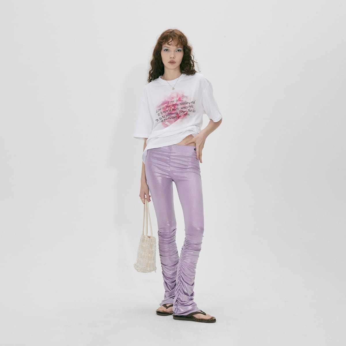 SCULPTOR Glossy Shirring Leggings LIGHT PURPLE 22FA-Iのメイン画像