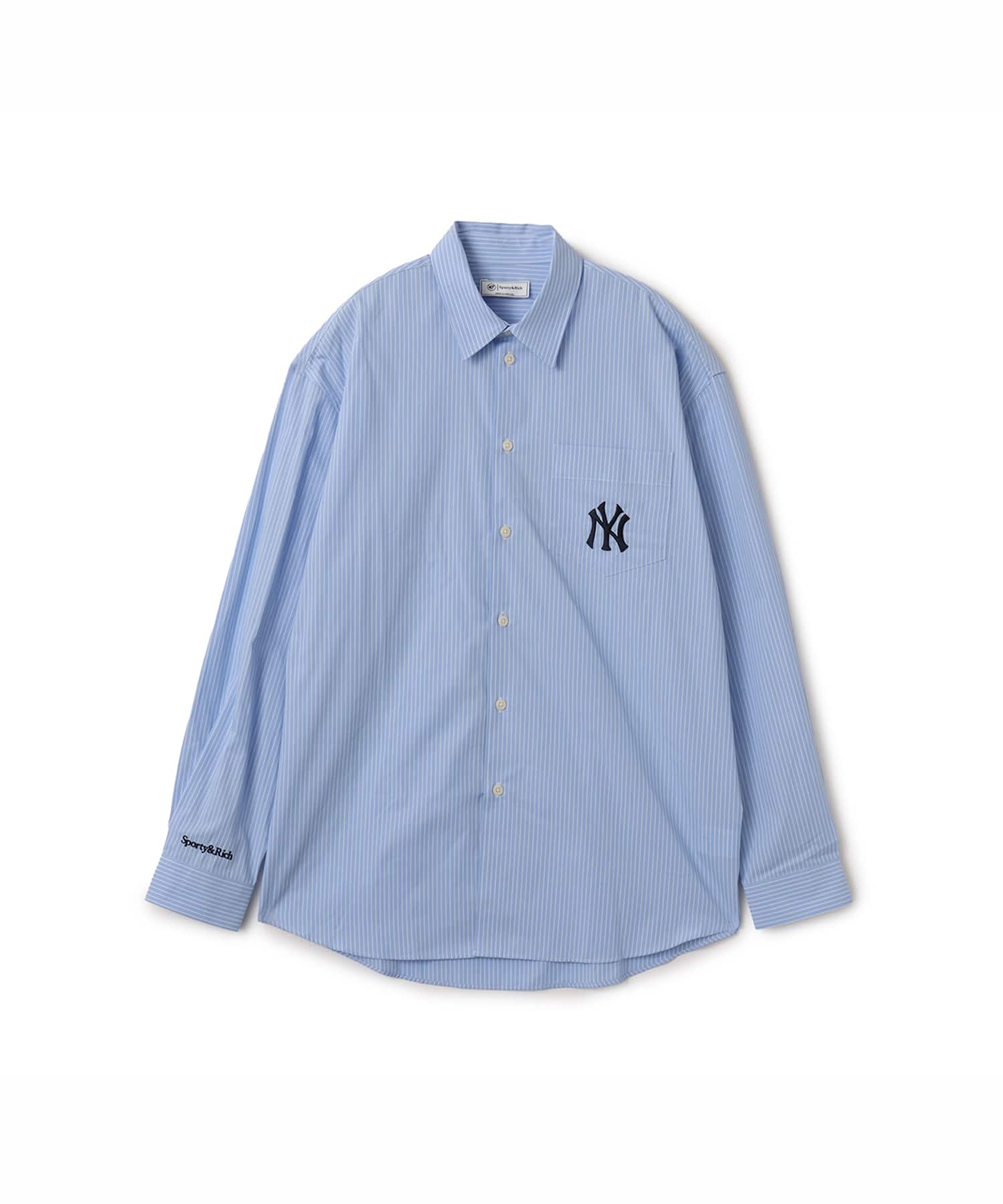 SPORTY＆RICH Heritage Yankees Serif Oversized Shirt Blue Stripeのメイン画像