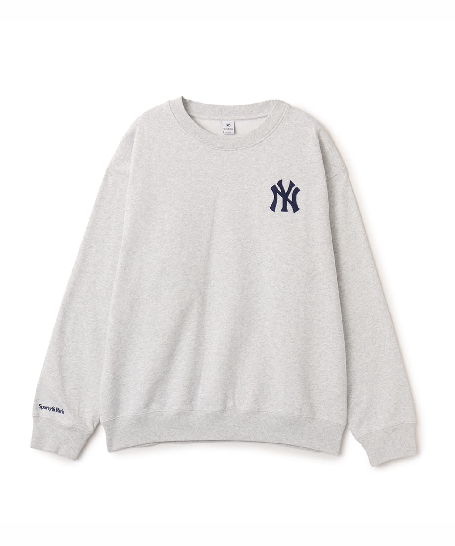 SPORTY＆RICH Heritage Yankees Serif Crewneck Heather Grayのメイン画像