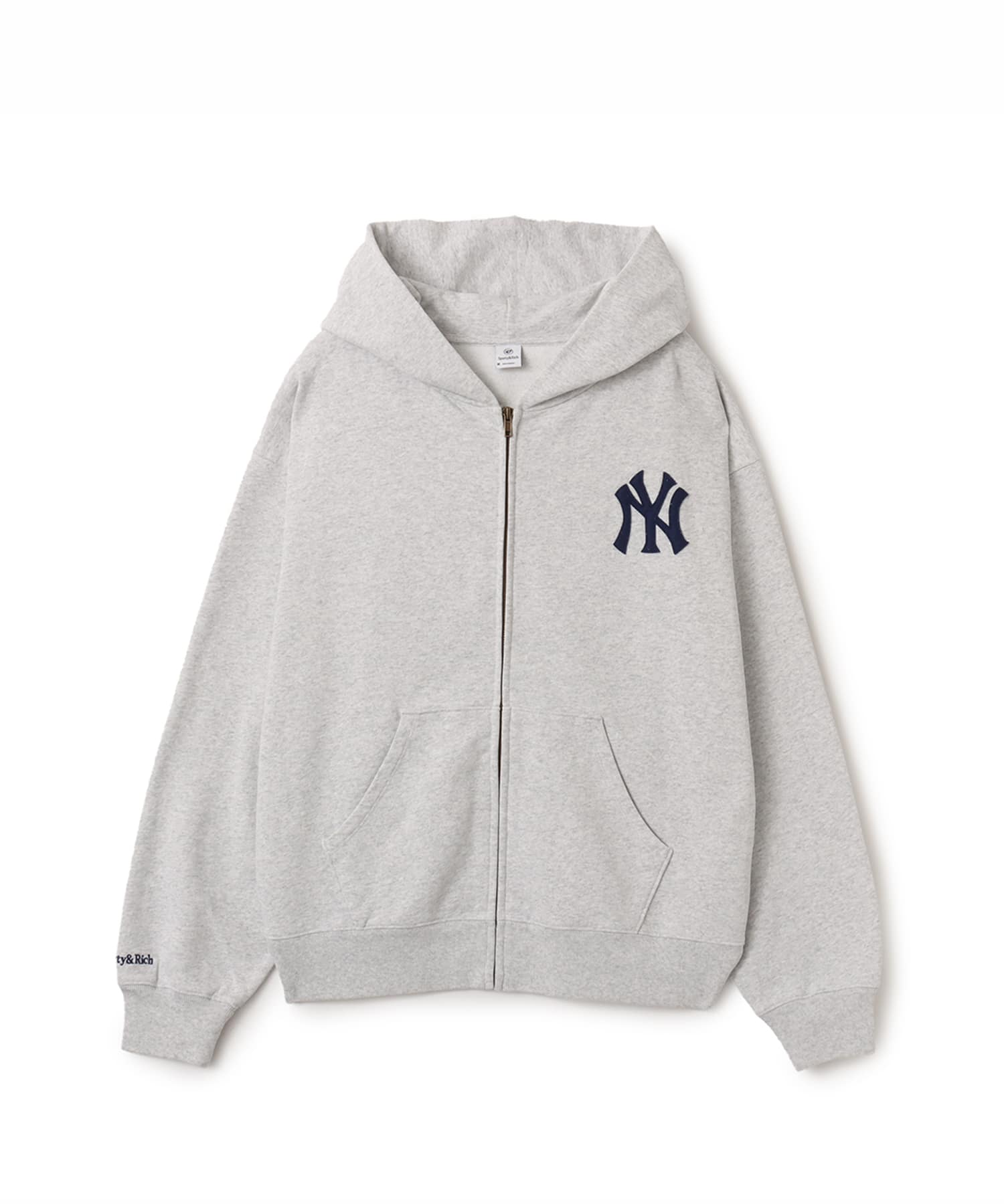SPORTY＆RICH Heritage Yankees Serif Zip Hoodie Heather Grayのメイン画像