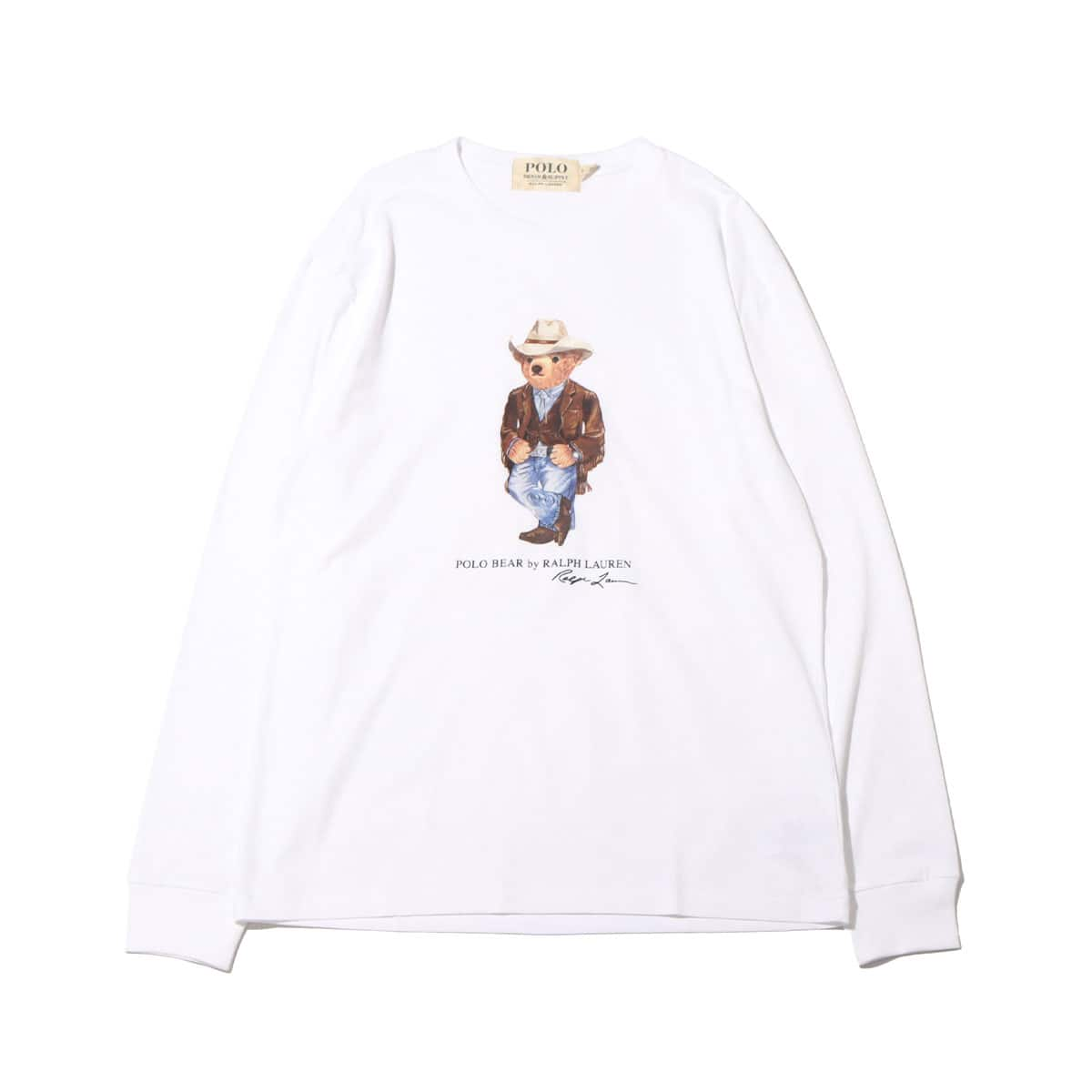 POLO RALPH LAUREN CUSTOM SLIM FIT LS POLO BEAR T-SHIRT WHITE