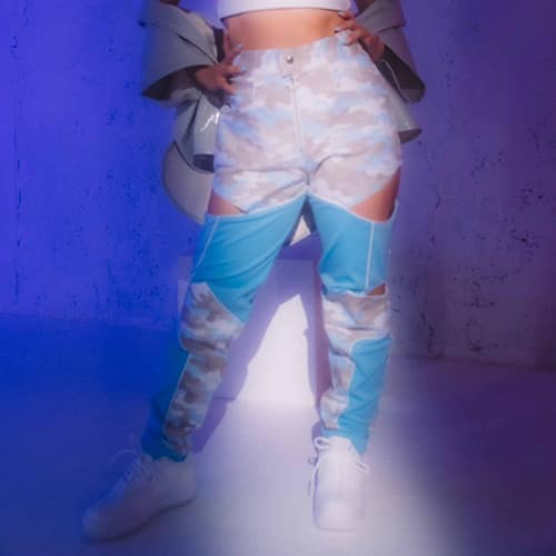 RIEHATA × atmos pink color blocking piping pants BLUE 20SU-S