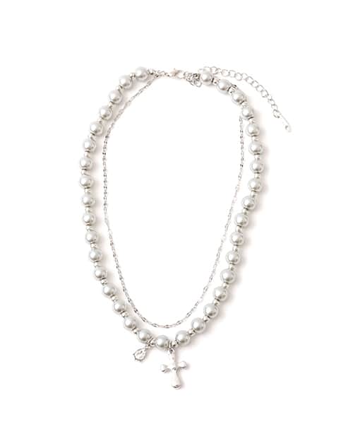 atmos pink Cross Motif Pearl Layer Necklace