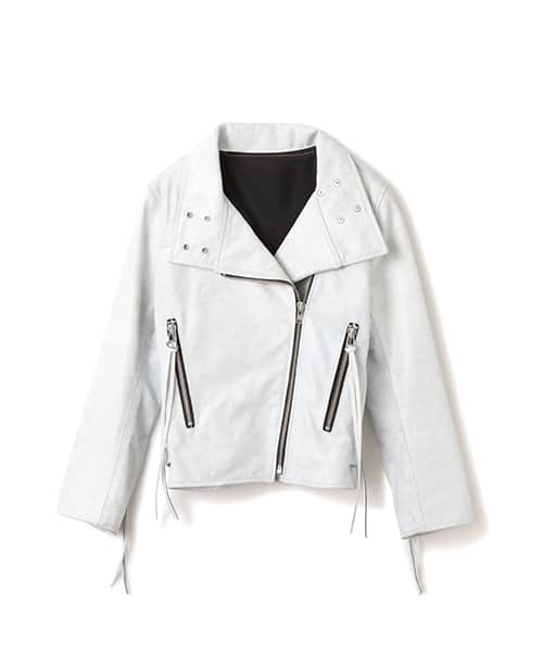 atmos pink Distressed Leather Jacket WHITE - ホワイト