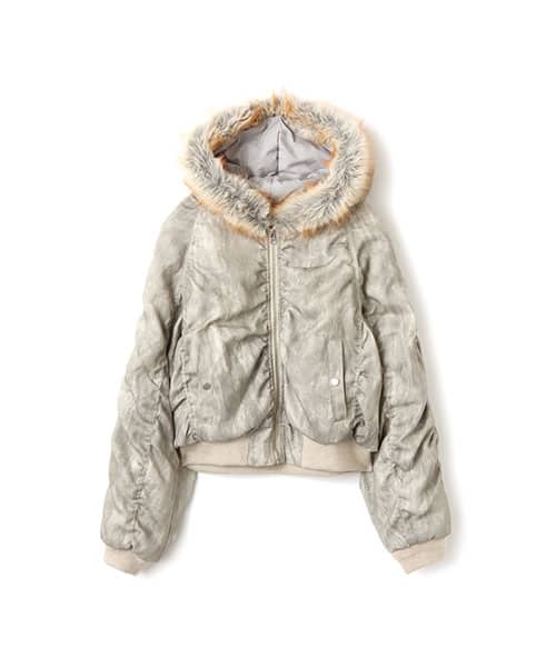 atmos pink Faux Fur Hooded Jacket