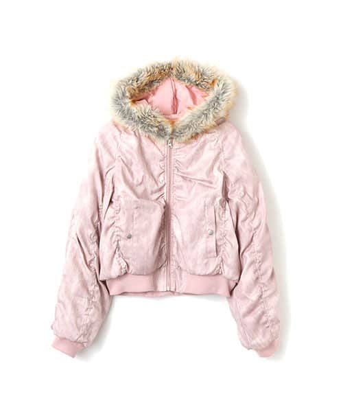 atmos pink Faux Fur Hooded Jacket