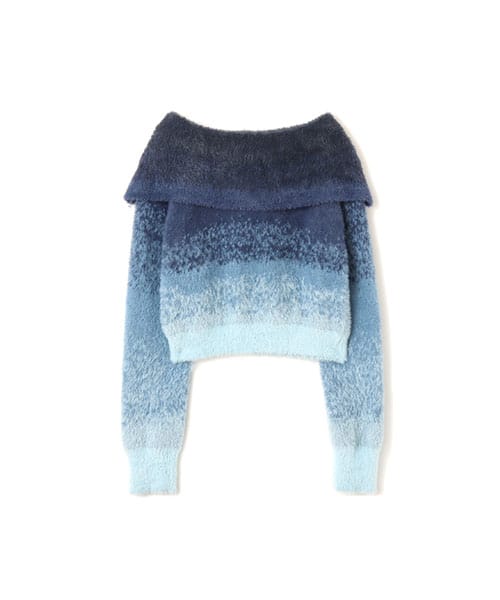 atmos pink Off Shoulder Knit Tops BLUE