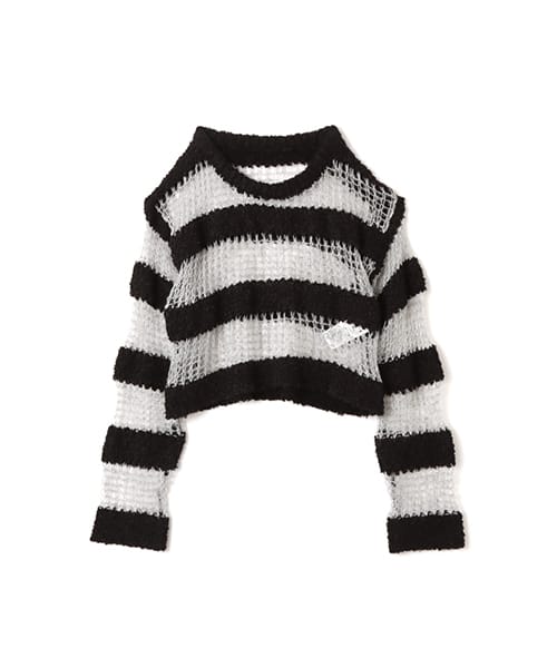 atmos pink Border Knit Top BLACK - ブラック