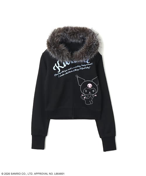 atmos pink x KUROMI Faux Fur Zip Up Hoodie