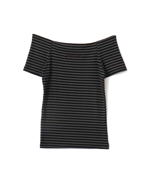 atmos pink Border Off-Shoulder T-shirt CHARCOAL