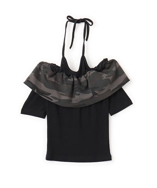 atmos pink Layered Camouflage Off-Shoulder Top BLACK アトモス ピンク レイヤード カモフラージュ オフショルダー トップ ブラック