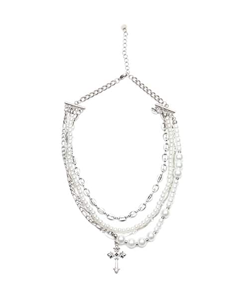 atmos pink Layered Pearl & Chain Necklace SILVER