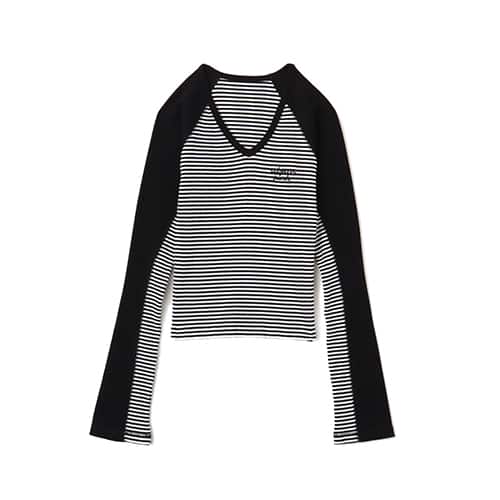 atmos pink V-Neck Raglan Long Sleeve T-shirt BLACK