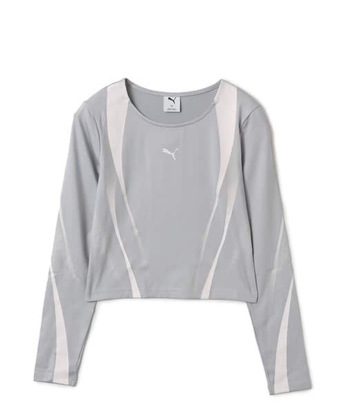 PUMA DARE TO LONG SLEEVE GRAPHIC TEE FLAT LIGHT GRAY