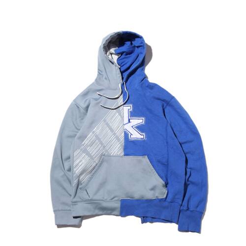 atmos VINTAGE REMAKE HALF CUT SWEAT HOODIE PULL OVER GRAY×BLUE