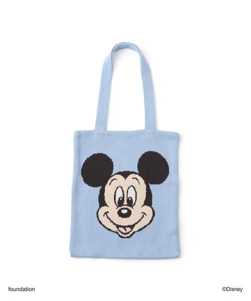 MICKEY & MINNIE / atmos pink Big Face Knit Bag BLUE ミッキー & ミニー アトモス ピンク ビッグ フェイス ニット バッグ ブルー