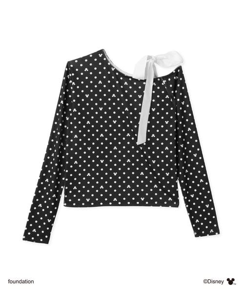 MICKEY & MINNIE / atmos pink Off-shoulder Ribbon Long Sleeves T-shirt BLACK ミッキー & ミニー アトモス ピンク オフショルダー リボン エルエス Tシャツ ブラック