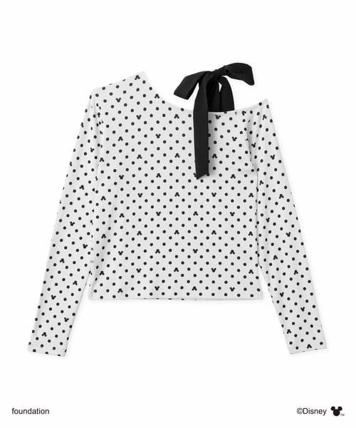 MICKEY & MINNIE / atmos pink Off-shoulder Ribbon Long Sleeves T-shirt WHITE