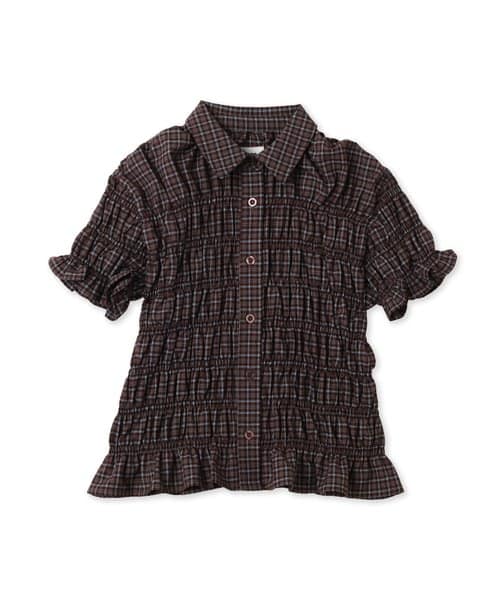 atmos pink Plaid Shirring Shirt BROWN - ブラウン