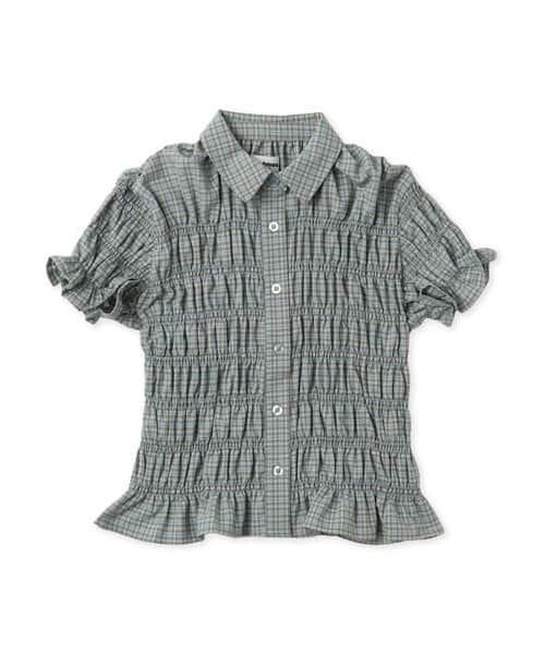 atmos pink Plaid Shirring Shirt MINT - ミント