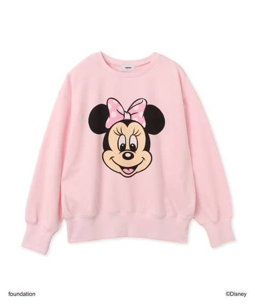 MICKEY & MINNIE / atmos pink Big Face Vintage Like Sweatshirt PINK