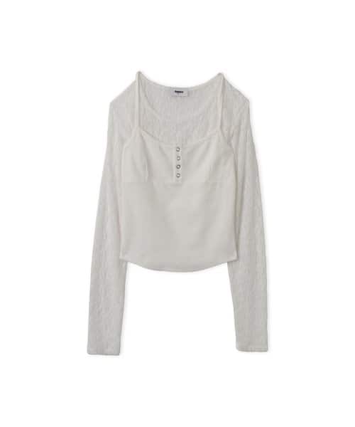 atmos pink Lace LS Top & Camisole Set WHITE