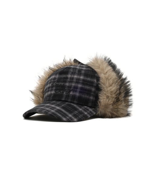 atmos pink Check Pattern Faux Fur Cap BLACK - ブラック