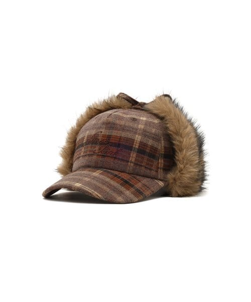 atmos pink Check Pattern Faux Fur Cap BROWN - ブラウン