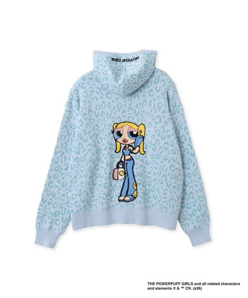 The Powerpuff Girls x atmos pink Leopard Zip-up Hoodie BLUE ザ パワーパフガールズ アトモス ピンク レオパード ジップアップ フーディ ブルー