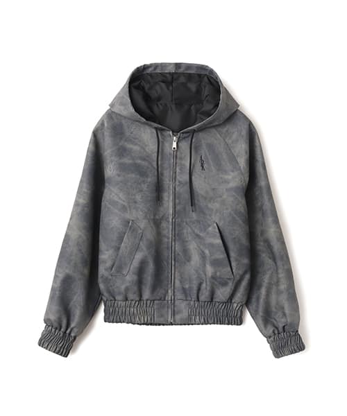 atmos pink Faux Leather Hoodie Jacket CHARCOAL - チャコール