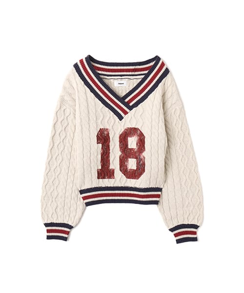 atmos pink Numbering Cable Knit Top OFF WHITE - オフホワイト