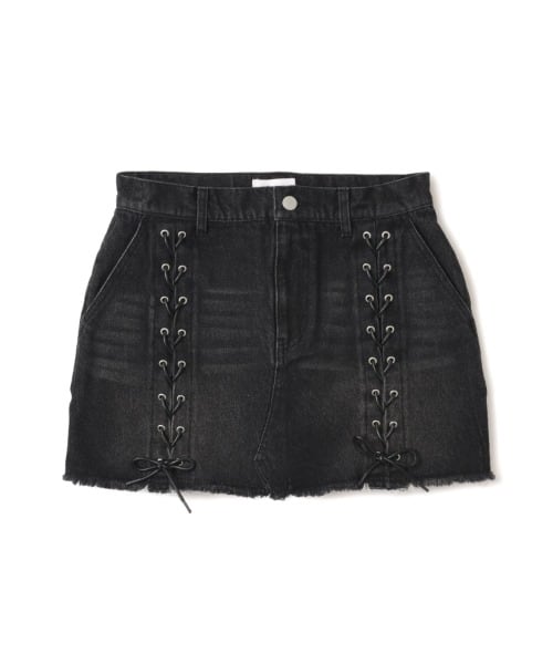 atmos pink Lace-up Denim Mini Skirt